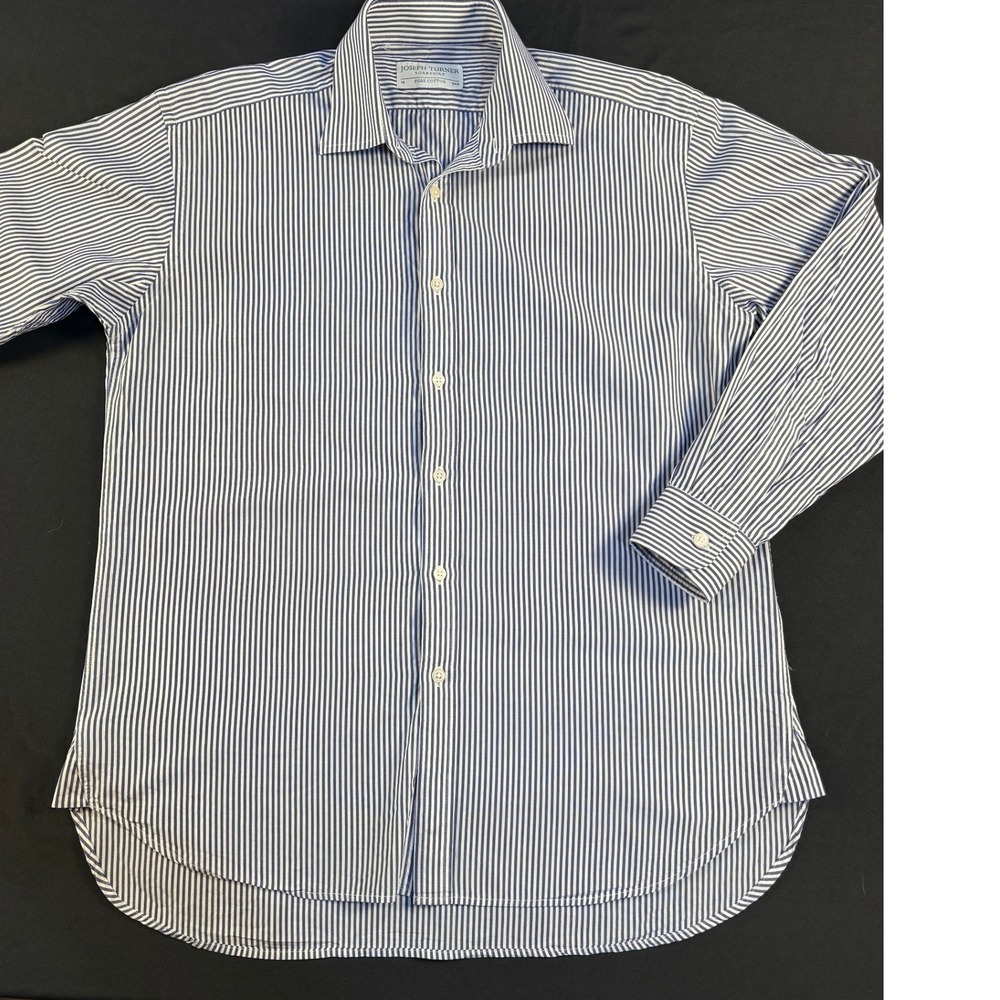 Joseph Turner Yorkshire Mens 16 34R Blue White Striped Pure Cotton Dress Shirt‎